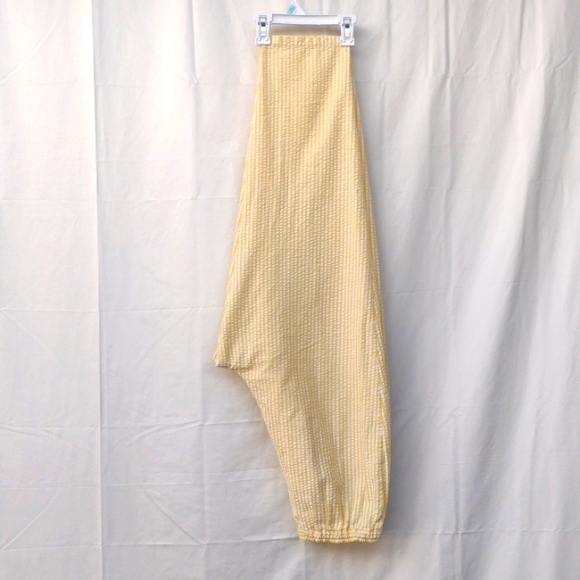 Vintage Handmade Yellow Striped Seersucker Pants L - Picture 3 of 9